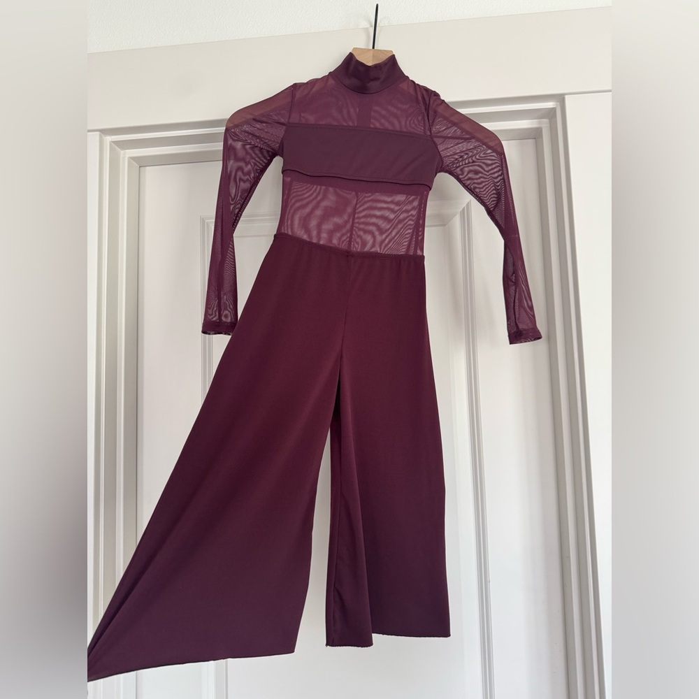Balera Burgundy Mesh Sleeve Dance Jumpsuit
